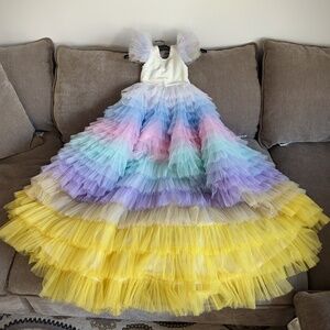 Handmade Unicorn Rainbow Tulle Dress – 116 cm / 5-6Y – Birthday / Party – Like N